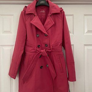 NWT Sebby Collection Pink Tie Waist Trench Coat with Hood & Fleece Lined